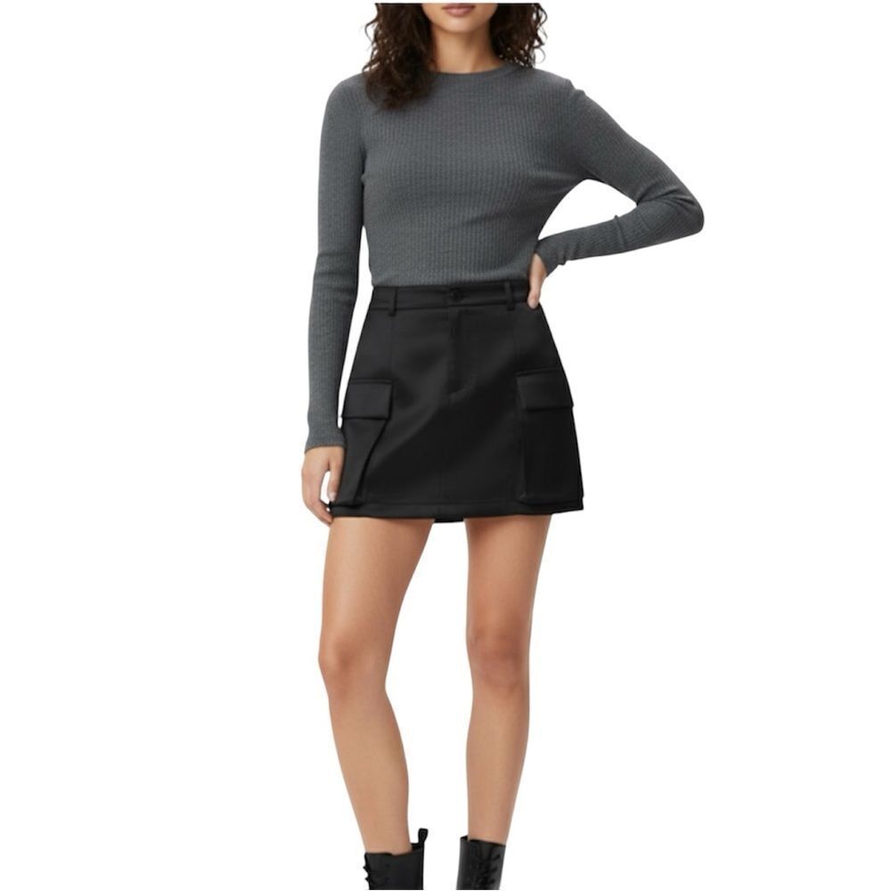 Zara Black Satin Effect Cargo Mini Skirt NEW Size Medium